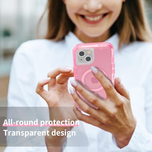Follaroma Magnetic for iPhone 14 Plus Case,Heavy Duty Phone Cases,Pink,6.7" | Compatible with MagSafe, Heavy Duty Shock proof Protection, Military-Grade Anti-Drop, Dual Layer Transparent Protective Cover - color: Pink, size: iPhone 14 Plus 6.7''