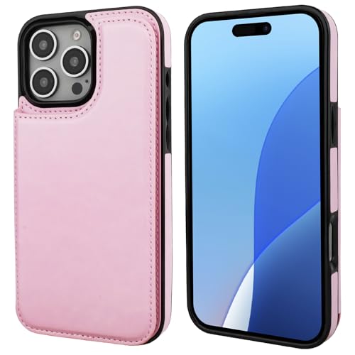 ONETOP for iPhone 16 Pro Max Wallet Case with Credit Card Holder,Pink | Kickstand,ID/Cash Holder,Case Wallet with Card Slots,Double Magnetic Clasp,Durable PU Leather Shockproof Cover for Women Men - color: Pink