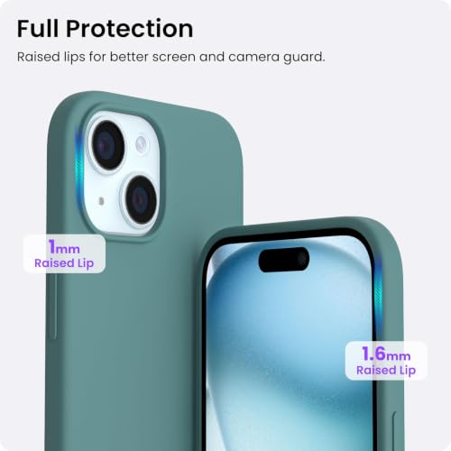 ORNARTO Compatible with iPhone 15 Case 6.1, Slim Liquid Silicone 3 Layers Full Covered Soft Gel Rubber Phone Case, Anti-Scratch Shockproof Protective Cover 6.1 Inch, Pine Green - color: Pine Green