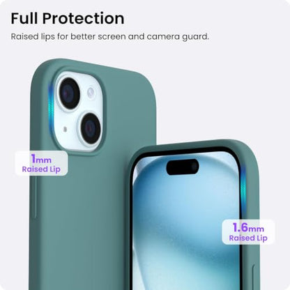 ORNARTO Compatible with iPhone 15 Case 6.1, Slim Liquid Silicone 3 Layers Full Covered Soft Gel Rubber Phone Case, Anti-Scratch Shockproof Protective Cover 6.1 Inch, Pine Green - color: Pine Green