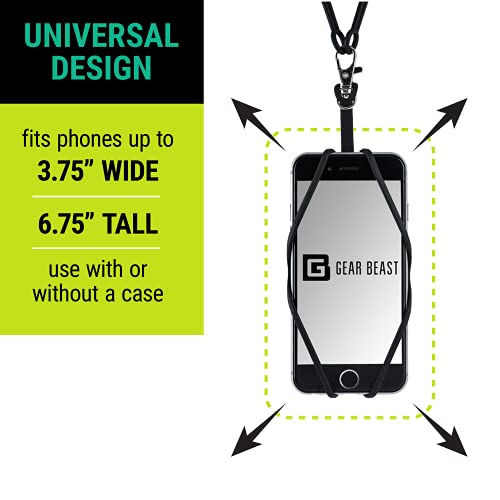 Gear Beast Cell Phone Lanyard - Universal Neck Phone Holder w/Card Pocket and Silicone Neck Strap (Black) - color: Black