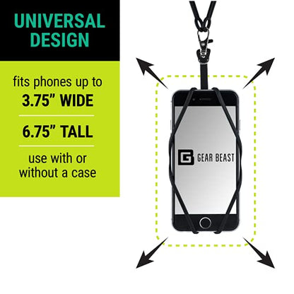 Gear Beast Cell Phone Lanyard - Universal Neck Phone Holder w/Card Pocket and Silicone Neck Strap (Black) - color: Black