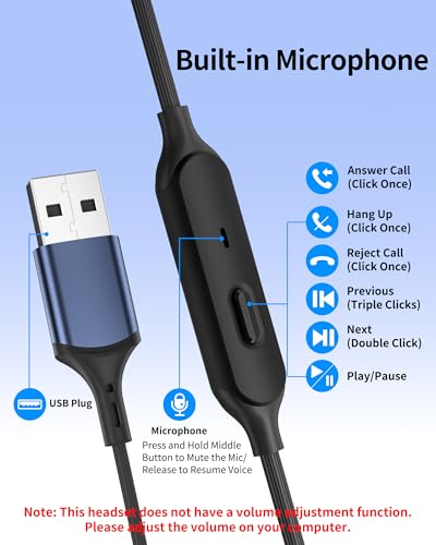 USB Earbuds with Microphone for PC Laptop,USBA Headphones,BlackBlue - color: Black Blue