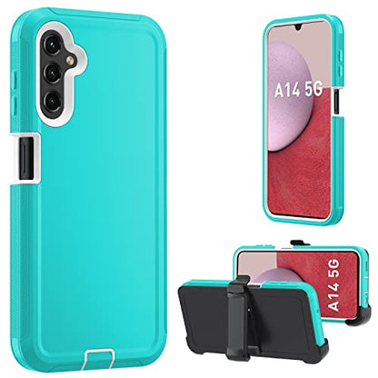 Cellular Phone Case for Samsung Galaxy A14 5G, Heavy Duty Protective, Military Grade, Shockproof, Dust-Proof, Teal/White - color: Teal/White