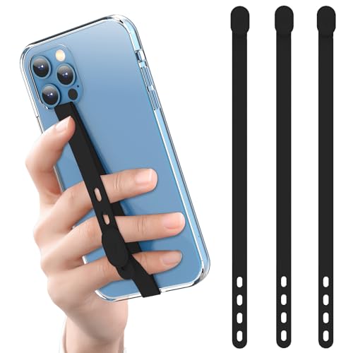 (3 Pack) NTidea Finger Phone Grip, Adjustable Silicone Cellphone Strap for Phone Case as Phone Loop Holder for iPhone Case & Samsung Phone, Black - color: Black