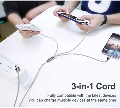 Multi USB Charging Cable 2Pack 4FT, 3 in 1 Charger Cord Universal Charger - color: 4FT/1.2M Sliver+Black