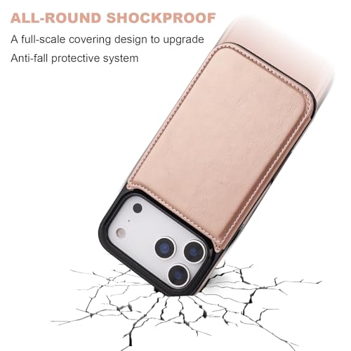 ONETOP for iPhone 17 Pro Max Wallet Case with Credit Card Holder,Rosegold | Kickstand,ID/Cash Holder,Case Wallet with Card Slots,Double Magnetic Clasp,Durable PU Leather Shockproof Cover for Women Men - color: Rose Gold