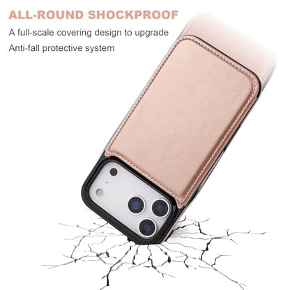 ONETOP for iPhone 17 Pro Max Wallet Case with Credit Card Holder,Rosegold | Kickstand,ID/Cash Holder,Case Wallet with Card Slots,Double Magnetic Clasp,Durable PU Leather Shockproof Cover for Women Men - color: Rose Gold