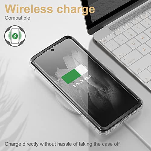 SURITCH for Samsung Galaxy S21 Ultra Clear Case 6.8" (Only), [Built-in Screen Protector] Full Body Protective Hard Shell+Soft TPU Phone Case for Samsung S21 Ultra -(Black Edge) - color: Black Edge