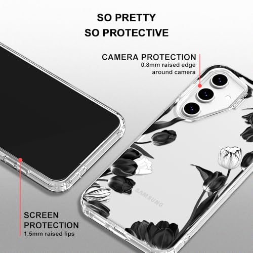 MOSNOVO Case for Samsung Galaxy S24 FE, [Buffertech 6.6ft Military-Grade Drop Protection] [Anti Peel Off Tech] Clear TPU Bumper Phone Case Cover Design - Black White Tulips - color: Clear - Black White Tulips, size: Samsung Galaxy S24 FE