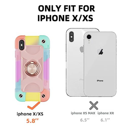 MARKILL Compatible with iPhone X/iPhone Xs Case 5.8 Inch with Ring Stand, Heavy-Duty Military Grade Shockproof Phone Cover for iPhone X/XS. - color: Rainbow Pink, size: iPhone X/iPhone XS 5.8"