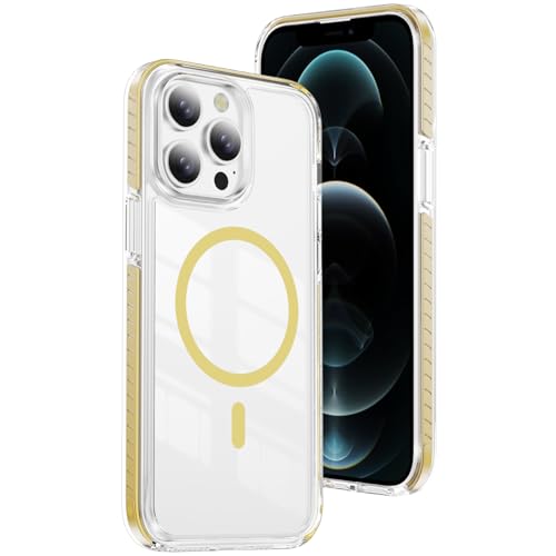 DEERLAMN Magnetic Clear Case for iPhone 12/iPhone 12 Pro 6.1-Inch, [Compatible with Magsafe][Anti-Yellowing] Transparent Slim Shockproof Protective Phone Cover, Yellow - color: Yellow, size: iPhone 12/12 Pro-6.1 Inch