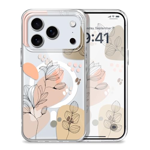 for iPhone 17 Pro Case, Ultra Thin Magnetic Hard Clear Compatible with MagSafe for iPhone 17 Pro Phone Cover 6.3 inch, Line Flowers - color: Line Flowers, size: for iPhone 17 Pro