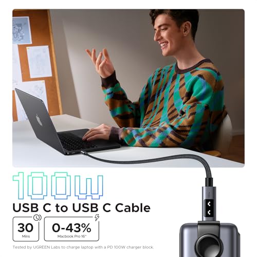 UGREEN Uno USB C Cable 100W with LED Display, Fast Charging, 10ft, Black - color: Black, size: 10 FT