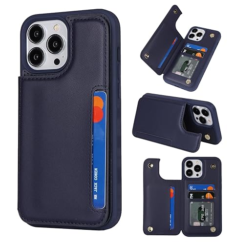 iCoverCase Compatible with iPhone 13 Pro Max Phone Case with Card Holder, Wallet Case for Women Men RFID Blocking PU Leather Protective Case 6.7 Inch (Dark Blue) - color: Dark Blue