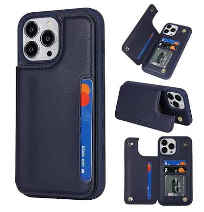 iCoverCase Compatible with iPhone 13 Pro Case with Card Holder, Wallet Phone Case for Women Men RFID Blocking PU Leather Protective Case 6.1 Inch (Dark Blue) - color: Dark Blue