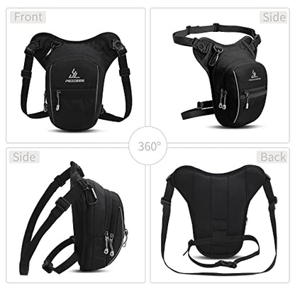 Peicees Motorcycle Leg Bag for Men Womens Thigh Bag, Expandable - color: Black