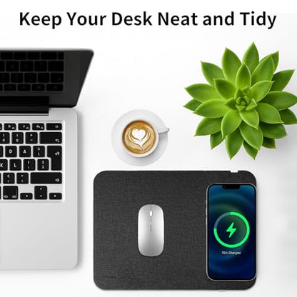 Fast Wireless Charging Mouse Pad 15W, Office Desk Pad with Ultra-Smooth Surface Non-Slip Rubber Base, Waterproof Mousepad for Computers/Office/Work/Home/Pad for iPhone Samsung (Black) - color: Black
