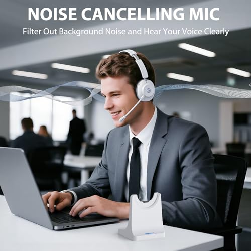 Bluetooth Headset with Microphone, Wireless Headset AI Noise Cancelling