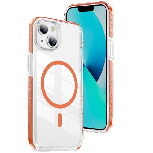 DEERLAMN Magnetic Clear Case for iPhone 13/iPhone 14 6.1-Inch, [Compatible with Magsafe][Anti-Yellowing] Transparent Slim Shockproof Protective Phone Cover, Orange - color: Orange, size: iPhone 13/14-6.1 Inch