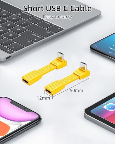 80Gbps Short USB 4 Flat Extension Cable,3.1 USB C Fast Charging Cable,PD 240W 90 Degree USB C Male to USB C Female Extender Cable,8K@60Hz Video Display for Phone,Yellow(0.16FT/2Pack) - style: 2 Yellow