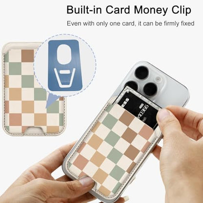 uCOLOR Upgraded Magnetic Cell Phone Wallet Card Holder-Compatible with MagSafe for iPhone 17/16/ 15/14/13/12 Series, Leather Magsafe Wallet Back of Phone (Pastel Check Vibes) - color: Pastel Check Vibes