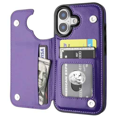 ONETOP for iPhone 17 Wallet Case with Credit Card Holder,Purple | Kickstand,ID/Cash Holder,Case Wallet with Card Slots,Double Magnetic Clasp,Durable PU Leather Shockproof Cover for Women Men - color: Purple