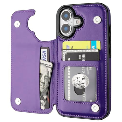 ONETOP for iPhone 17 Wallet Case with Credit Card Holder,Purple | Kickstand,ID/Cash Holder,Case Wallet with Card Slots,Double Magnetic Clasp,Durable PU Leather Shockproof Cover for Women Men - color: Purple
