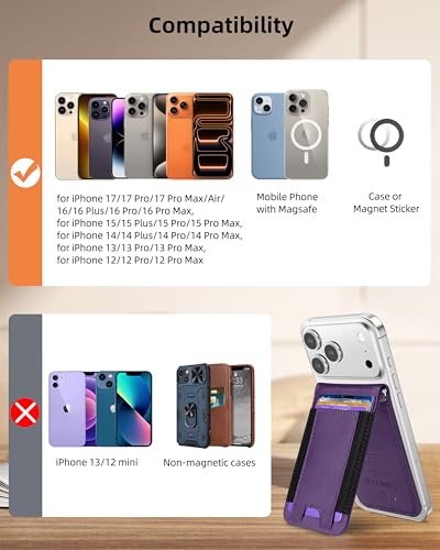 for Magsafe Wallet with Money Clip, Works with Apple Find My, 8 Card Holder - color: Lavender