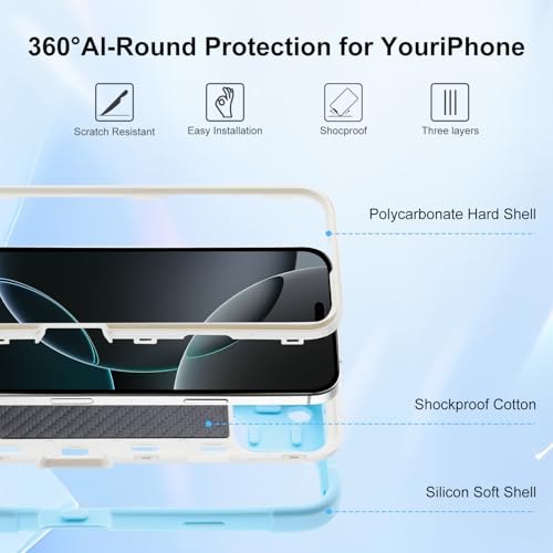 MARKILL Compatible with iPhone 16 Pro Max Case 6.9 Inch with Ring Stand, Heavy-Duty Military Grade Shockproof Phone Kids Cover for iPhone 16 Pro Max - color: Ice Blue, size: iPhone 16 Pro Max 6.9