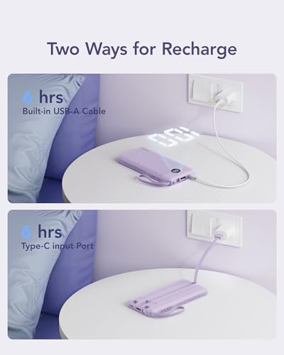 VRURC Portable Charger,4 Built -in Cables Power Bank 10000mAh,Flight-Safe - color: Lavender
