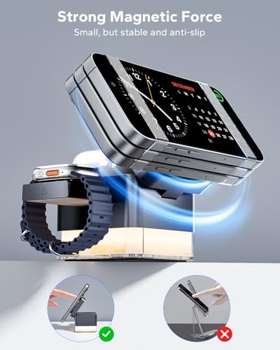 KPON for iPhone Nightstand Charging Station, 3in1 Wireless Charger Stand - color: Gray