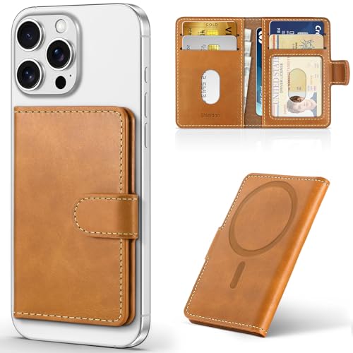 SHIELDON Genuine Leather for Magsafe Wallet, Retro Light Brown | Strong Magnetic, Card Holder, Rfid Blocking, 6 Card Slots, ID Window, for iPhone 17/16/15/14/13/12 Series & Magnet Case - color: Light Brown - Retro