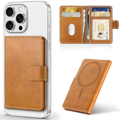 SHIELDON Genuine Leather for Magsafe Wallet, Retro Light Brown | Strong Magnetic, Card Holder, Rfid Blocking, 6 Card Slots, ID Window, for iPhone 17/16/15/14/13/12 Series & Magnet Case - color: Light Brown - Retro