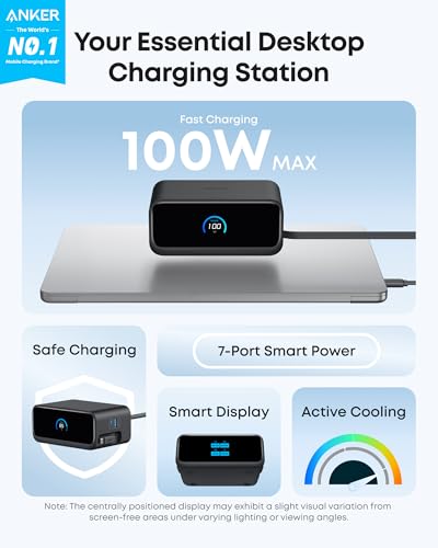 Anker Nano Charging Station, 100W 7-in-1 Power Strip, Retractable Charger - color: Black