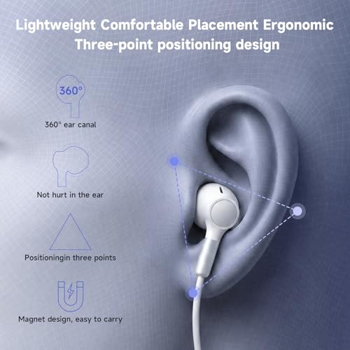 USB C Headphones Wired Earbuds for iPhone 17 Air 16 15 Plus Pro Max Samsung - color: White