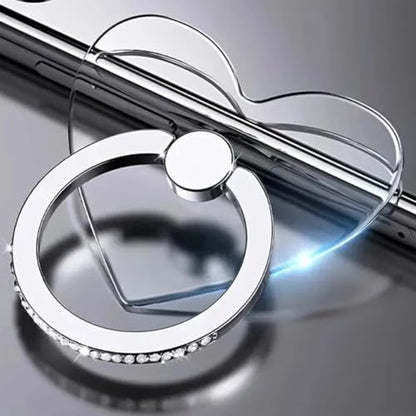 2pcs Phone Ring Stand Holder with Diamond，Heart Shape Transparent Phone Ring Kickstand，360 Degree Rotation Finger Ring Grip Compatible with All Smartphones，Tablet and Case