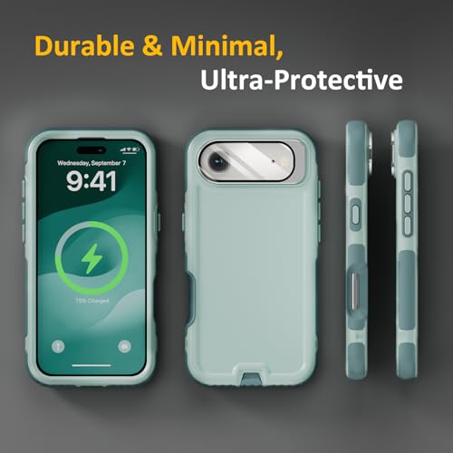 Follaroma Magnetic for iPhone 17 Air Case with Camera Stand, Green, 6.5" | Built-in Glass Camera Cover,Compatible with MagSafe,Heavy Duty Shockproof Protective,Military-Grade Anti-DropDual Layer Cover - color: Green, size: iPhone 17 Air 6.5''