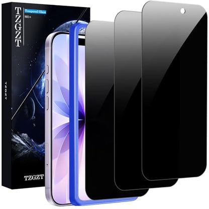 TZGZT Privacy Screen Protector for iPhone 17, Tempered Glass, Case Friendly - color: iPhone 17-3Pack-Black