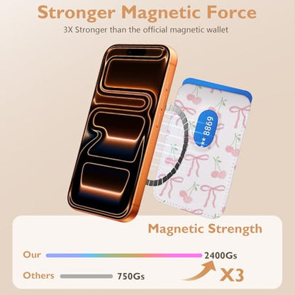 Compatible with Magsafe Wallet Magnetic Card Holder - Bow Phone Wallets for Women Teen Girls Cute for iPhone 17/16/15/14/13/12 Series Slim for Apple Mag RFID Magnet,Fit 3 Cards - color: Bow