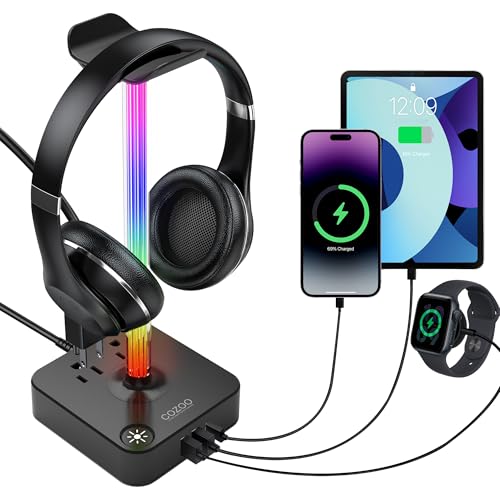 cozoo Headphone Stand with Charger, USB C, Gifts for Gamers Men, Black Pro - color: Black Pro