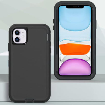 Case for iPhone 11, Heavy-Duty Tough Rugged Shockproof Drop Protective Cover Phone Cases, Black - color: Black+Black, size: iPhone 11
