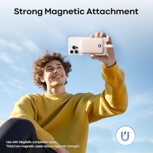 iWALK Magnetic Power Bank 10000mAh, 30W Wireless Portable Charger with Fast Charging USB-C Cable,Qi2 Certified 15W Battery Pack with LED Display for iPhone 17/16/16 Pro/15/14/13 Series, Samsung Galaxy - color: Pink