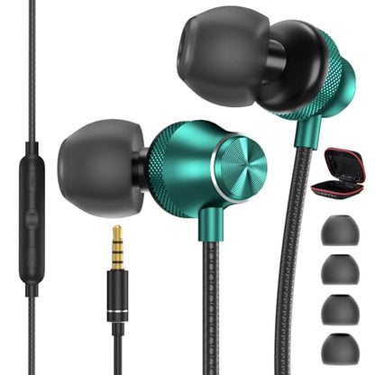 Wired Earbuds 3.5mm Jack with Microphone Soft Small-Ear Earphones - color: Green