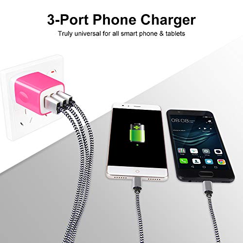 Wall Charger Adapter,USB Cubes,3Pack Universal Travel 3.1A 3 Muti Port - color: 3Pack-Rose Red
