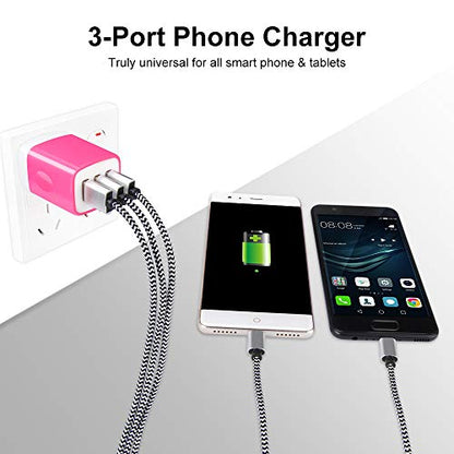 Wall Charger Adapter,USB Cubes,3Pack Universal Travel 3.1A 3 Muti Port - color: 3Pack-Rose Red