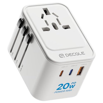 Universal Travel Adapter, 2 USB-C ＆ 1 USB-A, Cover 200+ Countries - color: White, size: PD20W