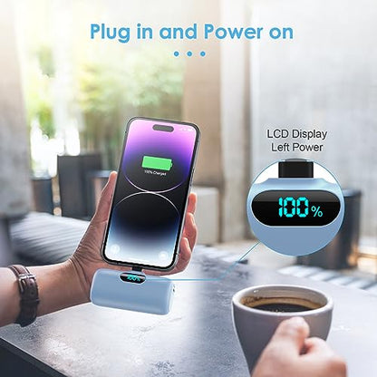 Mini Portable Charger USB C Power Bank,Upgraded 5000mAh PD Fast Charging Battery Pack Built-in USB-C Connector Travel Essential for iPhone17/17Pro/17Pro Max/Air/16 Plus/16Pro Max/15 Series,Android etc - color: Light Blue
