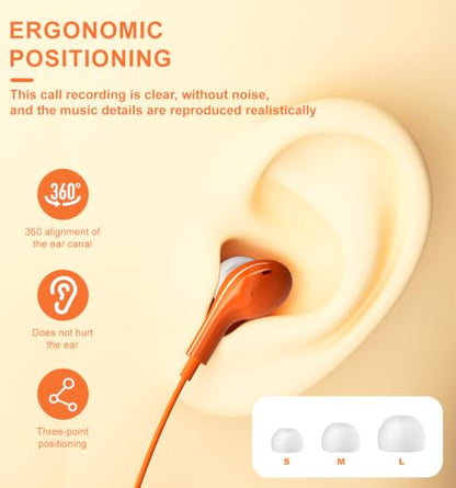 Wired Earbuds USB C for iPhone 17 Pro Max 15 16 iPad Air Pro 11/13 Orange - color: Orange