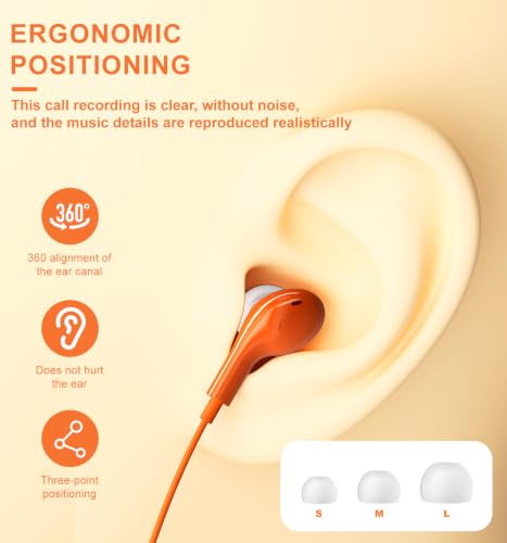 Wired Earbuds USB C for iPhone 17 Pro Max 15 16 iPad Air Pro 11/13 Orange - color: Orange
